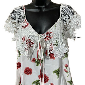 Rosegal Womens Shirt Size 12 Short Sleeve White Floral New New Blouse